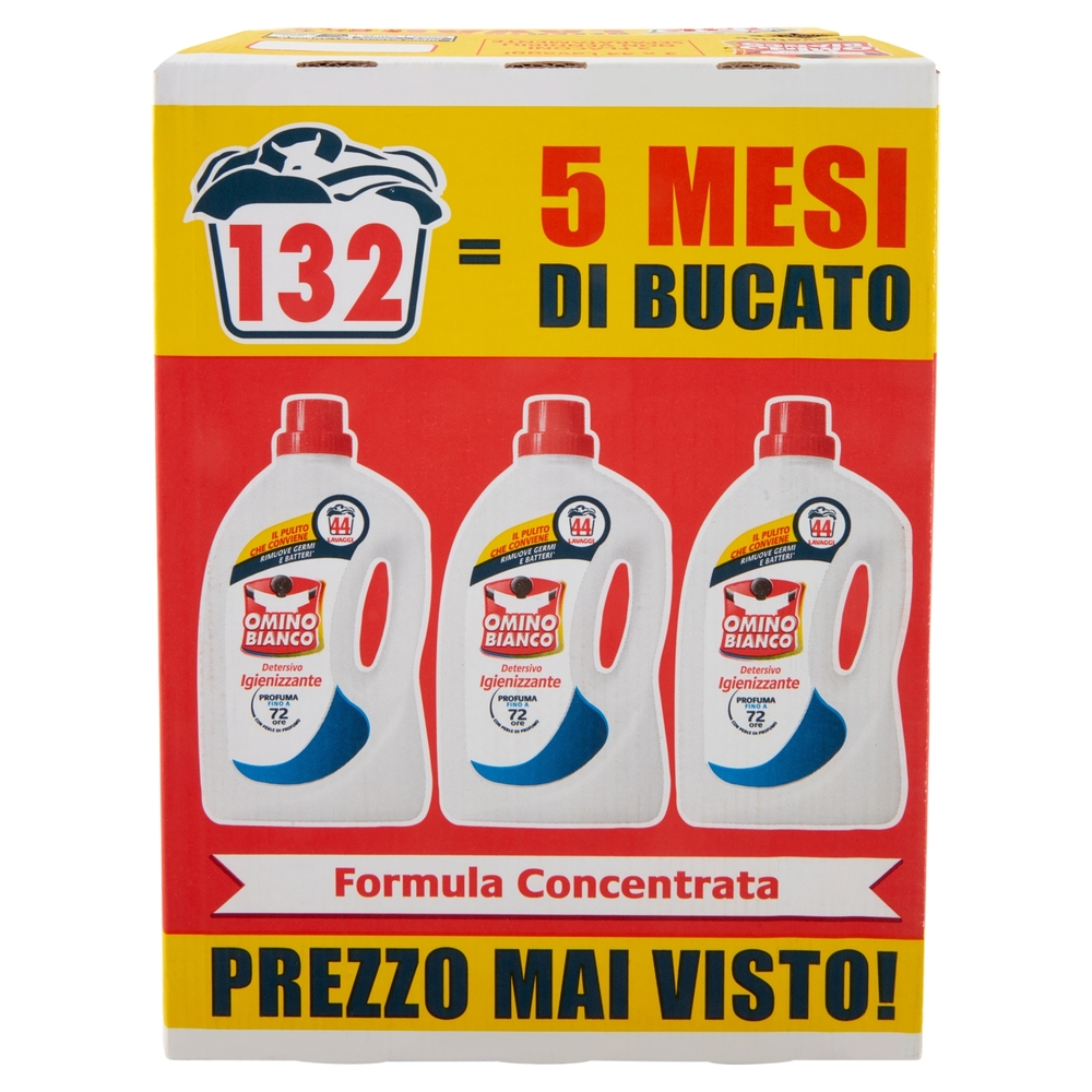 Omino Bianco Detersivo Lavatrice Liquido Igienizzante 3 x 44 Lavaggi 3 x 1760 ml